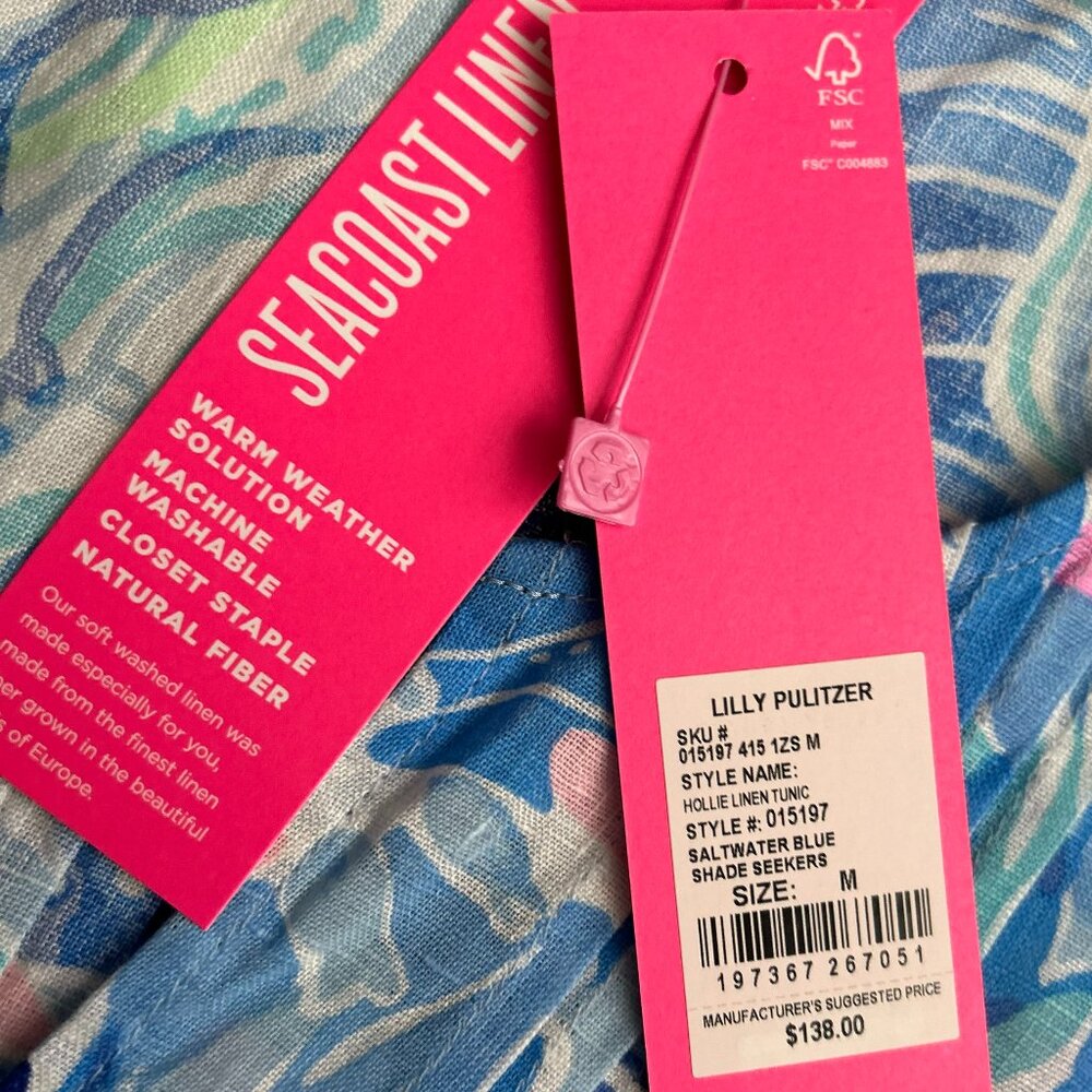 Lilly Pulitzer Hollie Linen Tunic (Saltwater Blue, Shade Seekers) (Medium) (NWT) - Picture 4 of 5